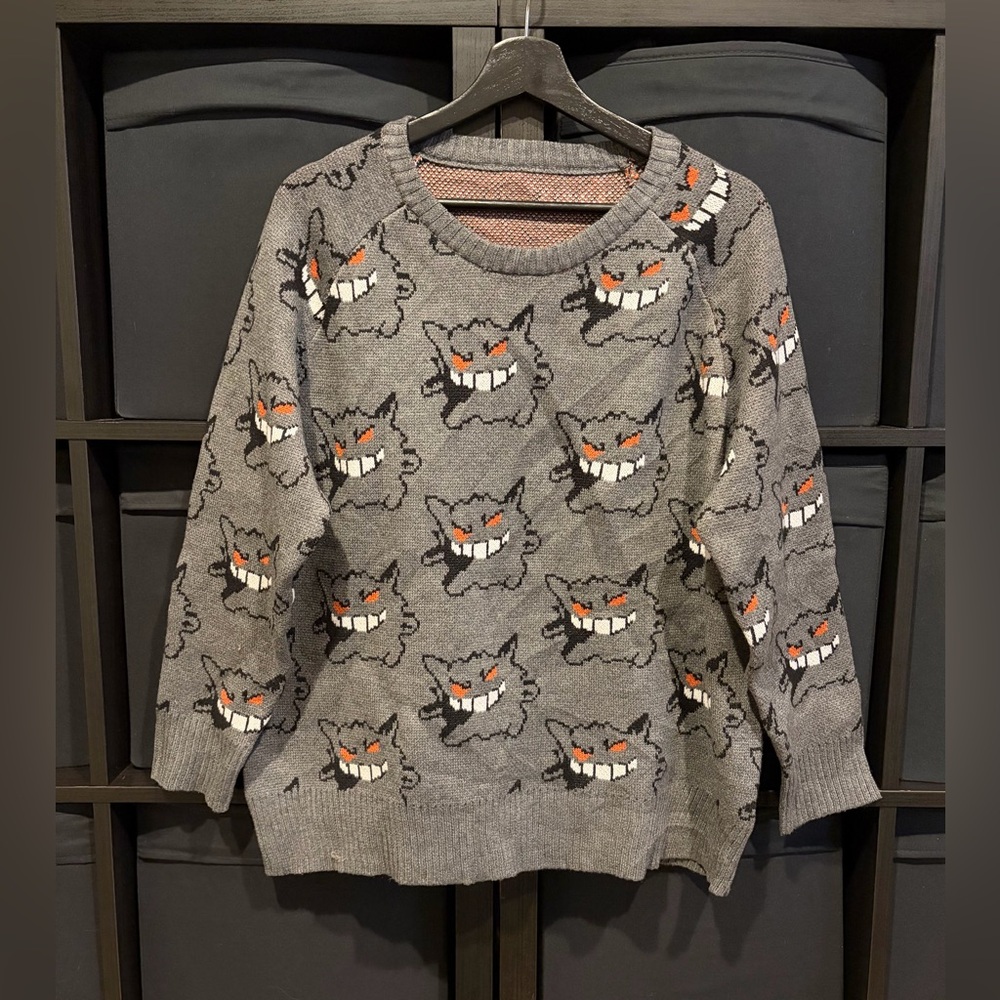 Gengar Pokemon Kawaii Harajuku Knit Sweater in Grey Size MD